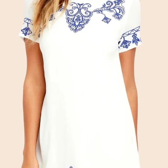 NWOT - LuLus Tale to Tell Embroidered Shift Mini Dress - Picture 2 of 4